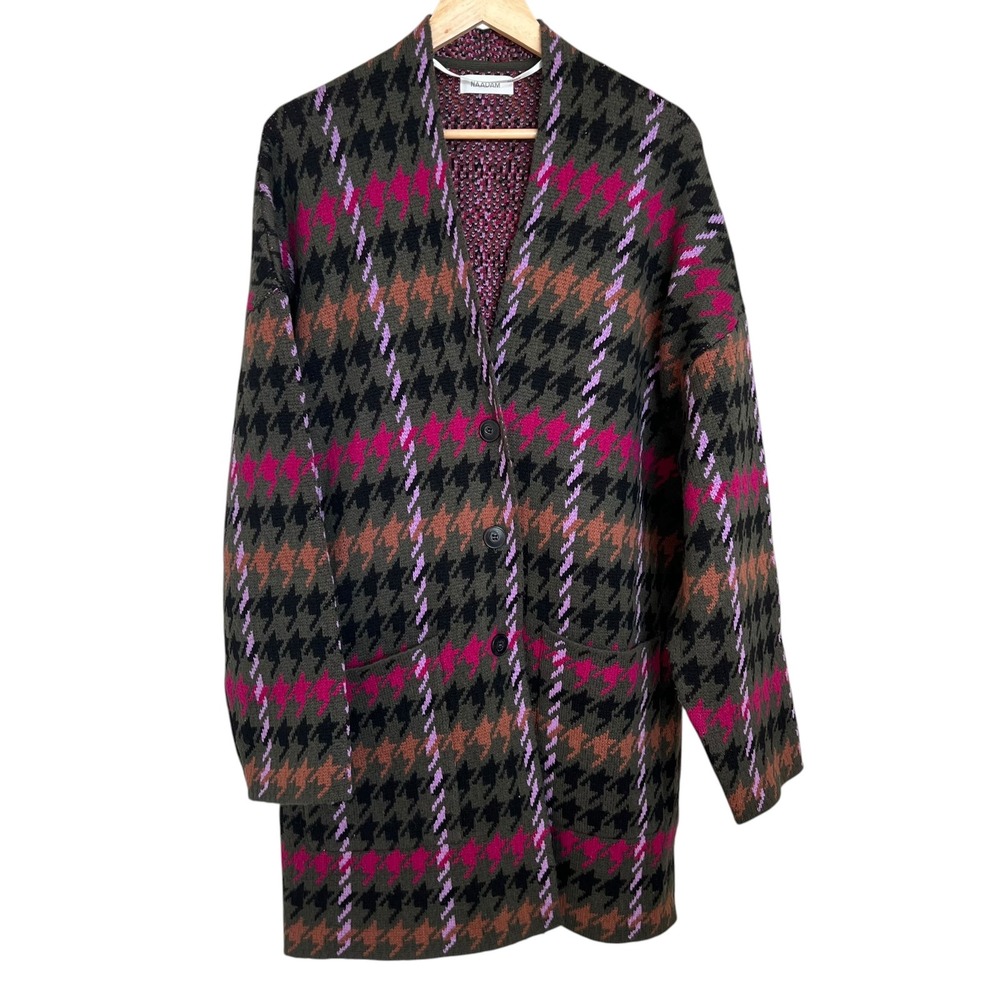 Naadam Luxe Houndstooth Jacquard 100% Wool Heavyweight Jacket Cardigan Coat L